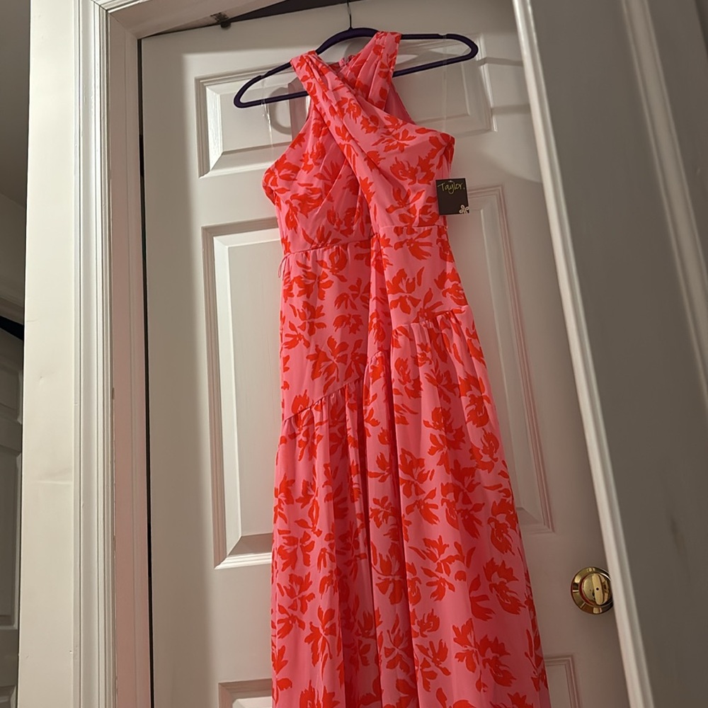Taylor dress, pink and red floral maxi dress